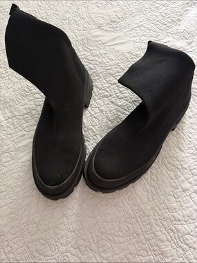 Zara- Black Stretch Knit Platform Ankle Boots - Women's